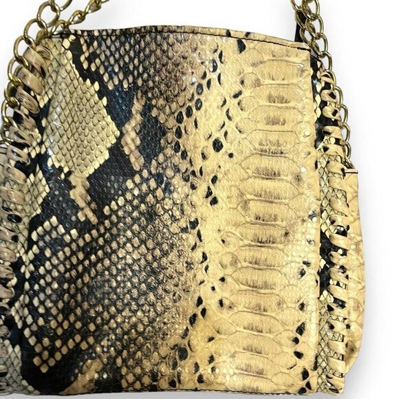 Steve Madden Faux Leather Python Snake Print Handbag Tote Womens Brown Chain - Picture 5 of 12